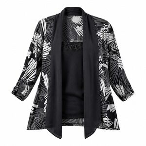 Judith Womens 3X Black White Graphic Jacket w/attached Tank Top 
One pc set
